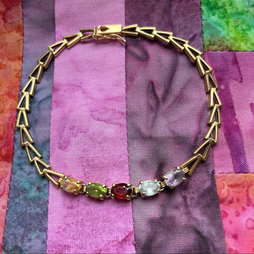 - ❌❌SOLD❌❌AUTHENTIC 14K GOLD LINK BRACELET SET WITH 5️⃣ STONES-VINTAGE EUC💚💛💜❤️